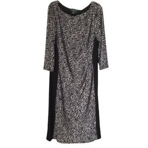 Lauren Ralph Lauren Womens Dress Size 12 Black and White Geometric Print Sheath